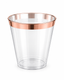 Rose Gold Rimmed Transparent Plastic Cup Single Wall Disposable Champagne Glass 9 oz for Party Wedding 20 PCS