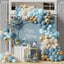 Retro aquamarine, ice mist blue, chrome gold 167 pcs balloon garland kit for party decorations. Elegant themed party decor display.