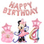 MINI Happy Birthday Balloon Garland with pink and rose gold party balloons, foil star, number balloons, and cartoon-themed decor.