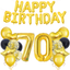 70th Birthday Ballon Bouquet -9 pieces, gold and black themed party supplies with foil balloons, perfect for adult birthday decorations.