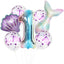 Mermaid Number Garland 9 pcs #1 party balloons with confetti, shell, and mermaid tail for themed birthday or event decorations
