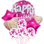 22in 3D Happy Birthday Balloon Bouquet Fuchsia, party supplies, birthday party decorations, includes foil star and confetti balloons
