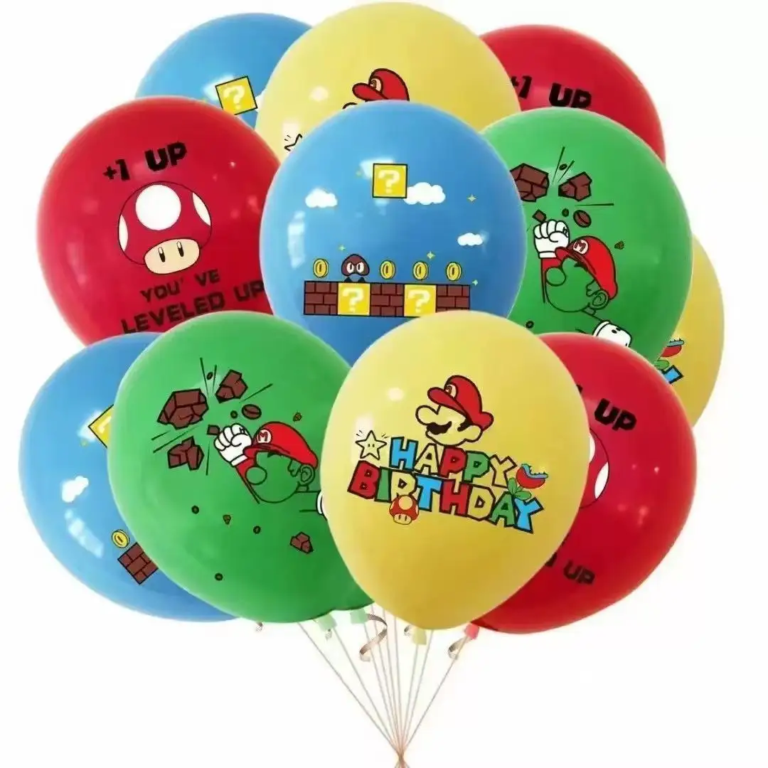 Happy Birthday Mario Balloon Bouquet 12 for themed party decor and kids party supplies