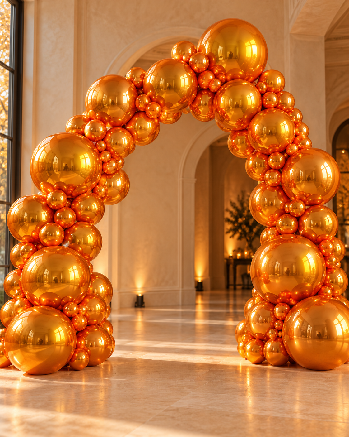 Party Paradise Store Chrom Ice Double Layer Balloons in Golden Orange, High Shine Chrom Finish