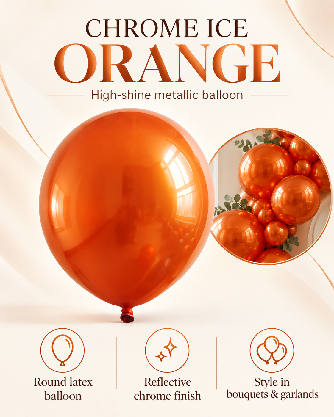 Chrome ICE double layer in Orange, Chrome Latex Helium Balloons for Graduation Garland Arch Kit Corporate Event Wedding Birthday Baby Shower Party Decorations in two sizes 10"/12"