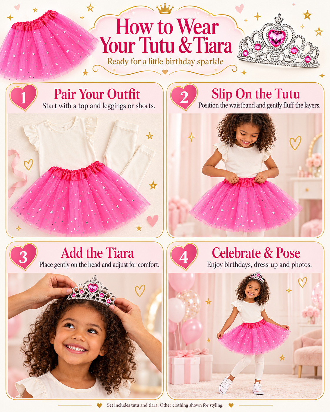 Pink tutu skirt with tiara 2 PCS set for Birthdays, Dress UP or Cosplay