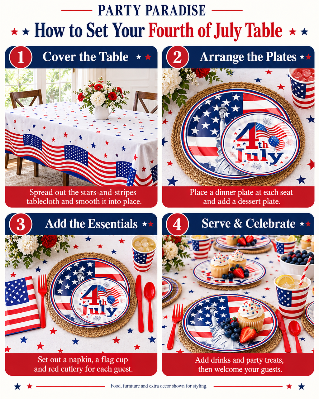 4th July Tableware Sets 91pcs for American Independence Day Party Complete Party Bundle Kits
