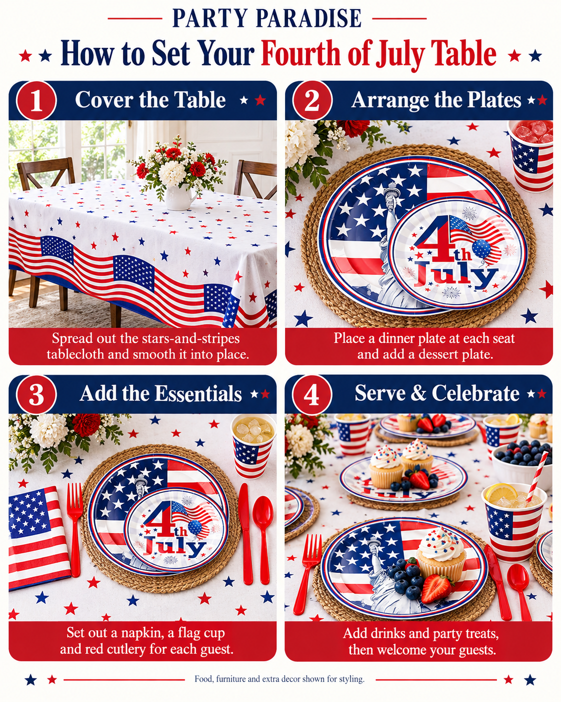4th July Tableware Sets 91pcs for American Independence Day Party Complete Party Bundle Kits