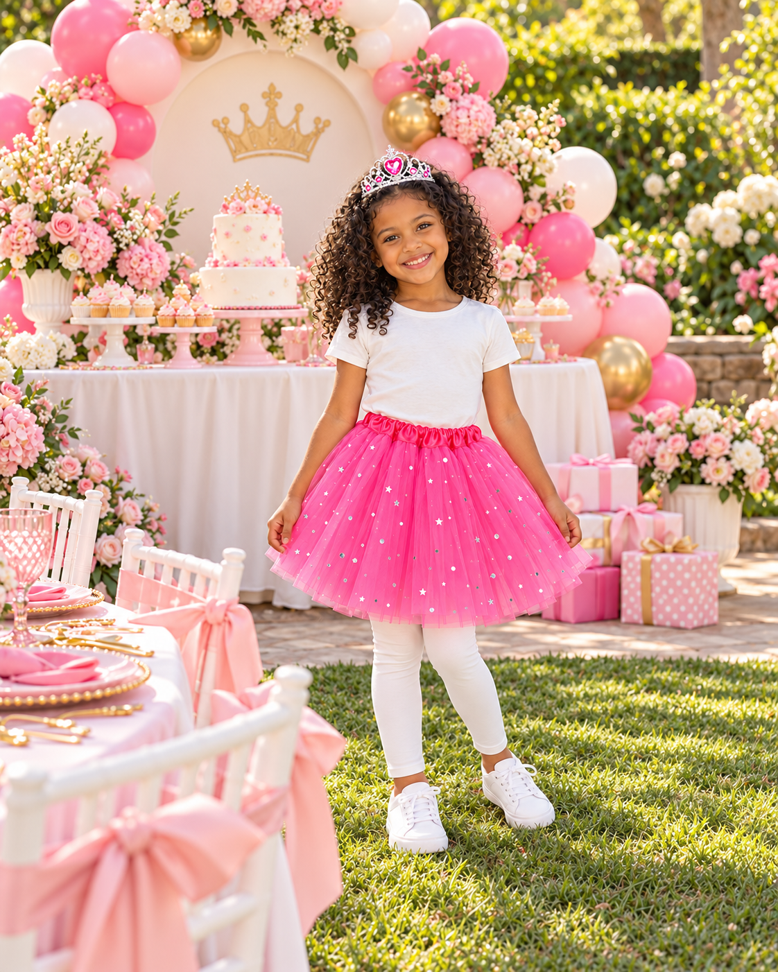 Pink tutu skirt with tiara 2 PCS set for Birthdays, Dress UP or Cosplay