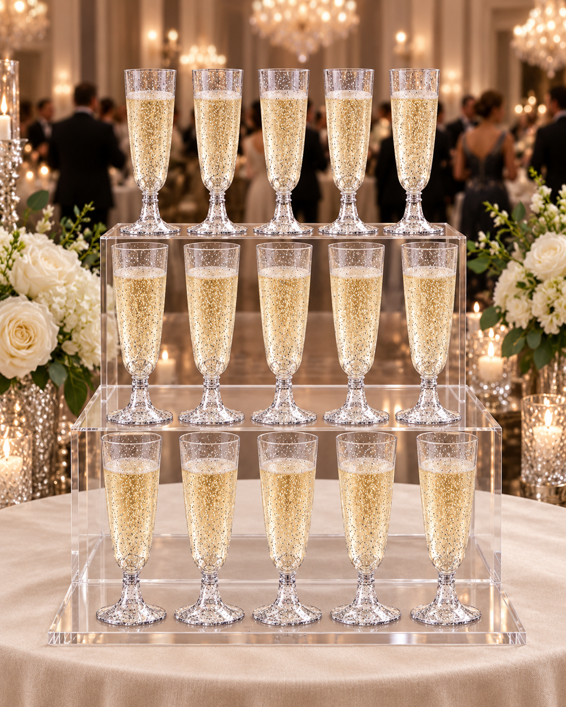 Silver Glitter Flutes 20 Pack Disposable Glasses 5oz Clear Plastic Mimosa Glasses Wedding Cocktail Cups Bulk for New Years Eve Party Supplies Engagement Birthday Decorations