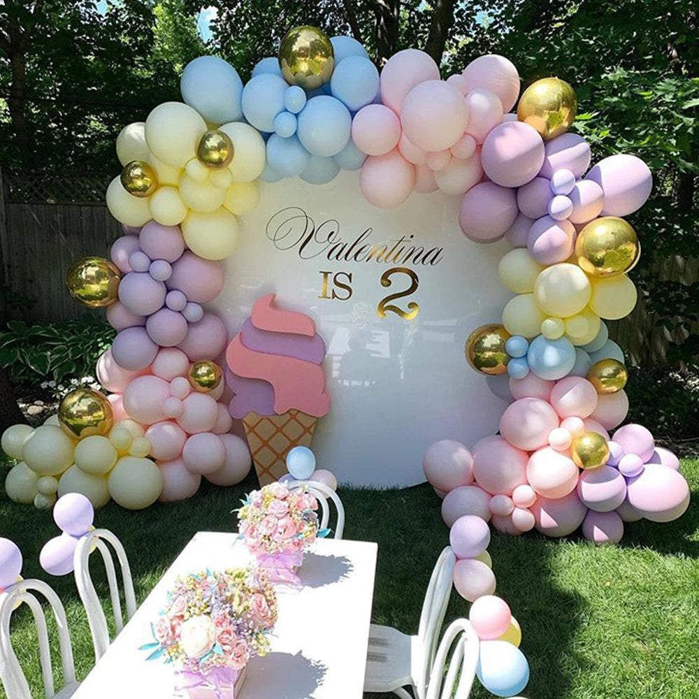 Rainbow Pastel Color 4D foil Gold Balloon Arch Garland Kit 197PCS for Birthday Garden Parties Easter Decor Summer Parties Main image