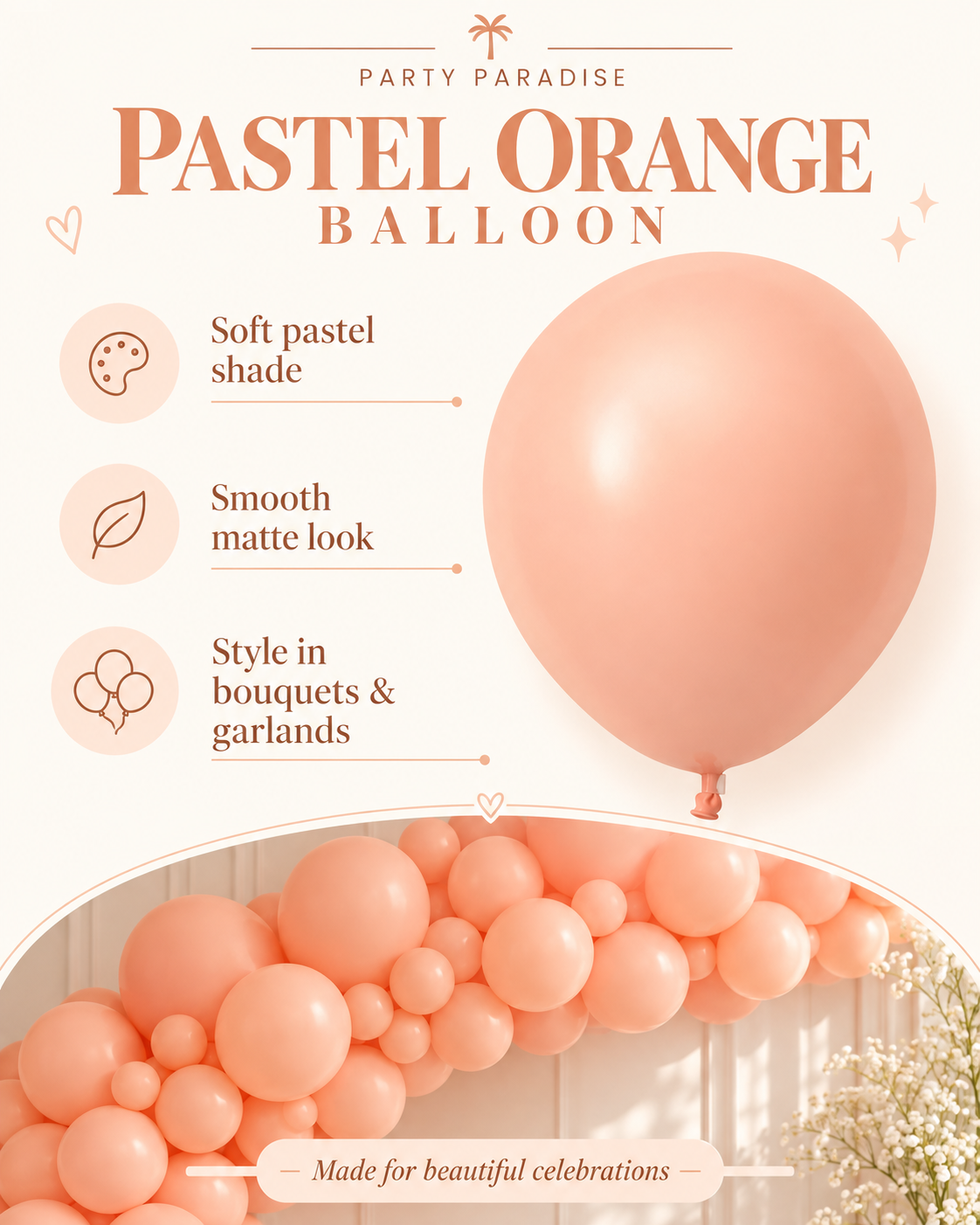 Paste Macaron Orange Balloon in 12" & 5" perfect for Birthdays Wedding Baby Shower Holiday Event