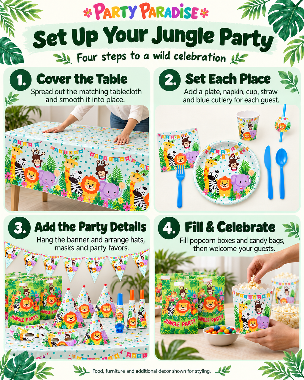 Jungle Animal Themed Tableware set 136pcs