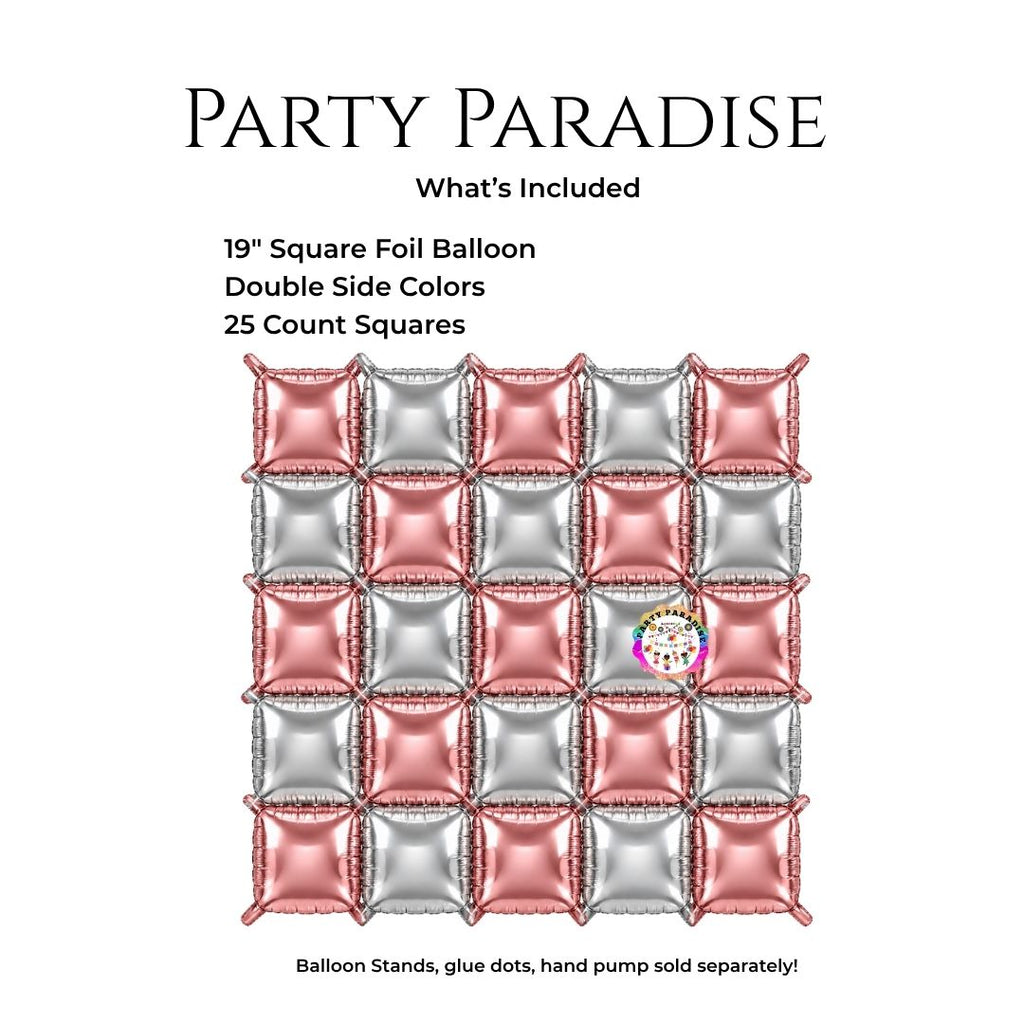 Double-Sided Two-Tone Square Foil Balloons Grid Background Wall for Party 19inch Squares, 25PCS