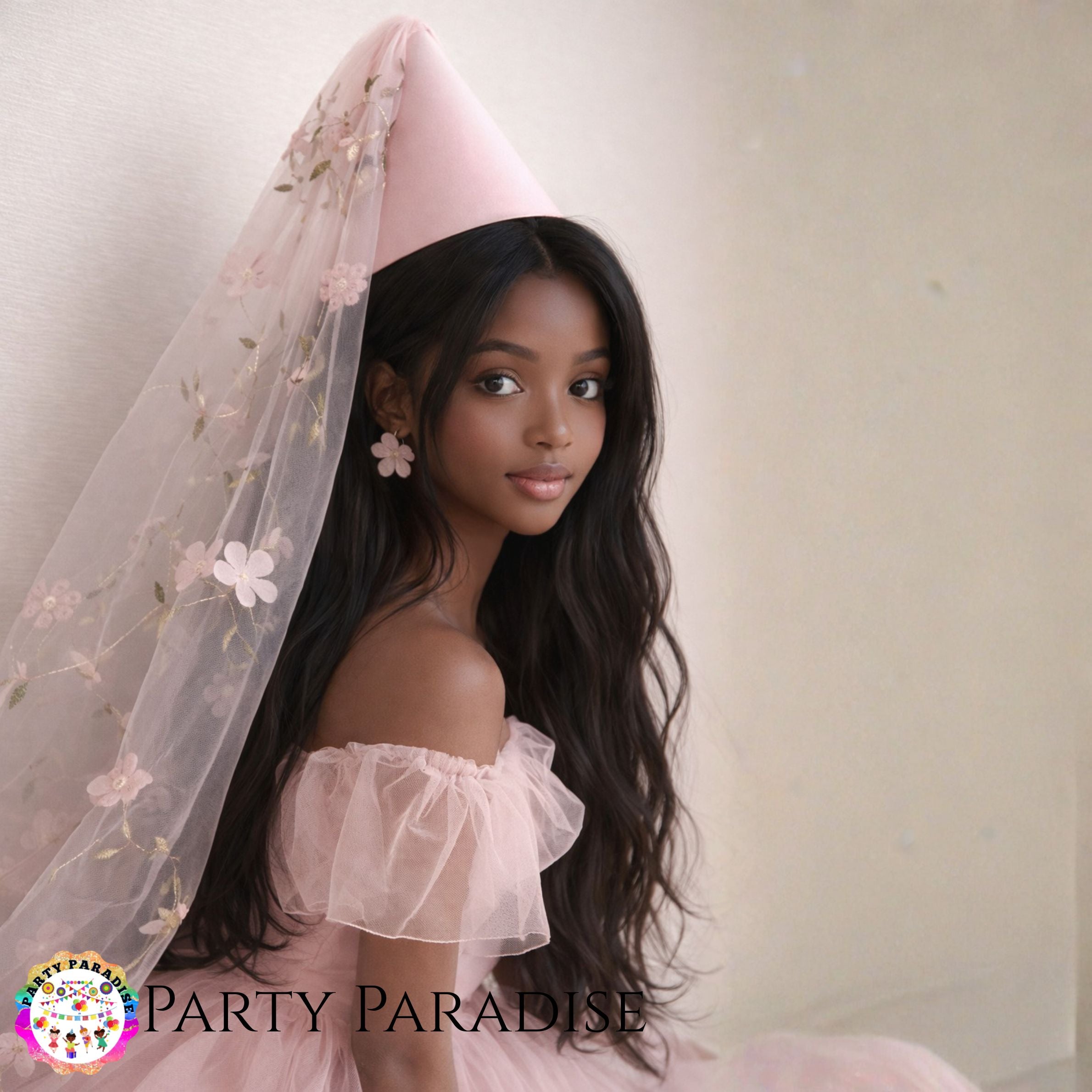 Birthday Hat with embroidered Flower Veil Secondary image