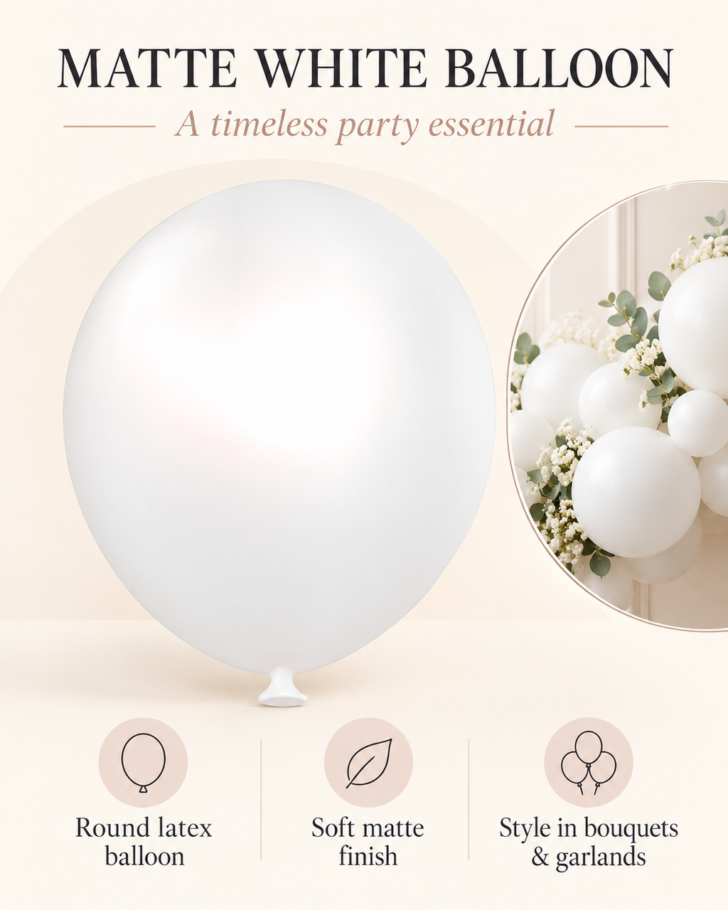 Regular Matte Balloons 12inches "White" 100ct for Birthdays Parties Corporate Events Holidays