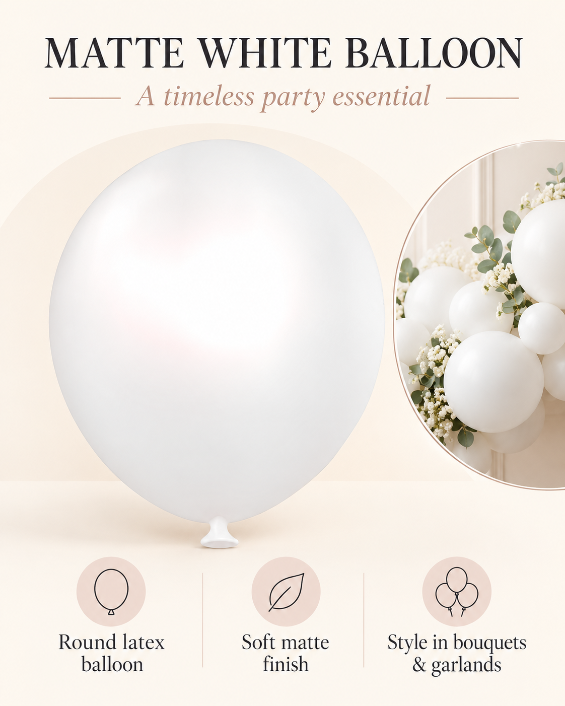 Regular Matte Balloons 12inches "White" 100ct for Birthdays Parties Corporate Events Holidays