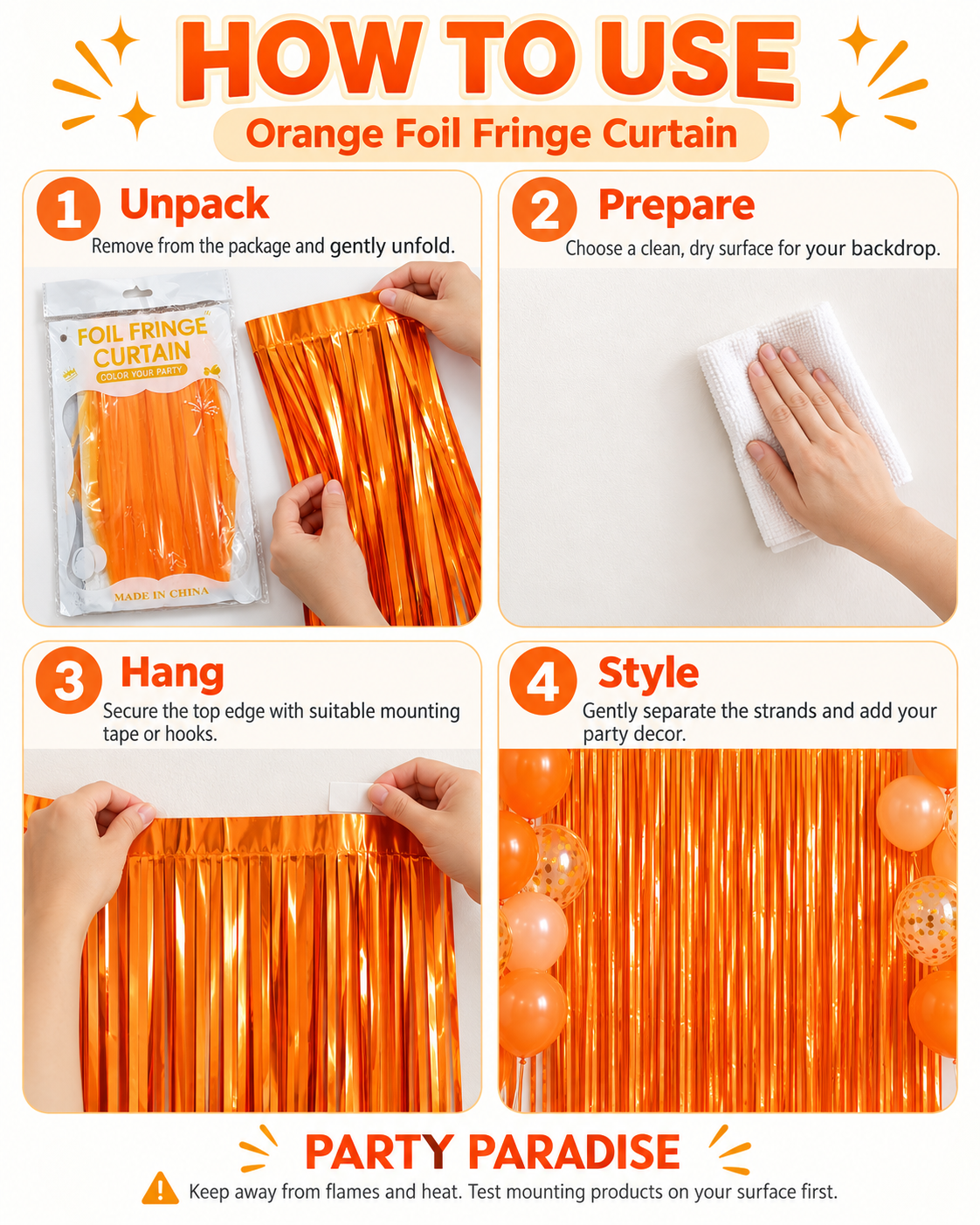 Fringe Backdrop Curtain Pastel Orange 2-pack