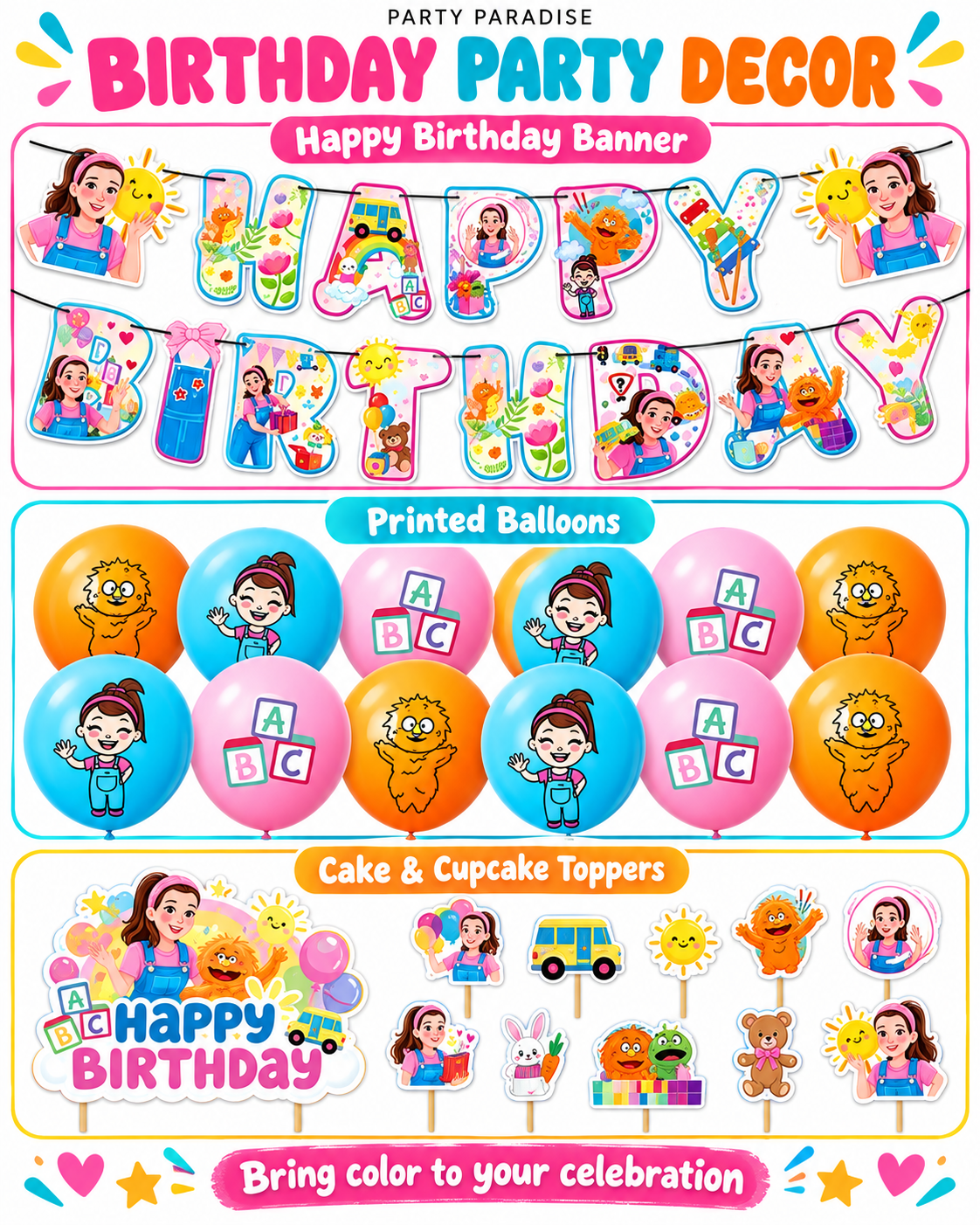 English Teacher Birthday Party Balloon Decoration for Kids Birthday including Banner, Cake topper, Balloons Cupcake Toppers 41pcs