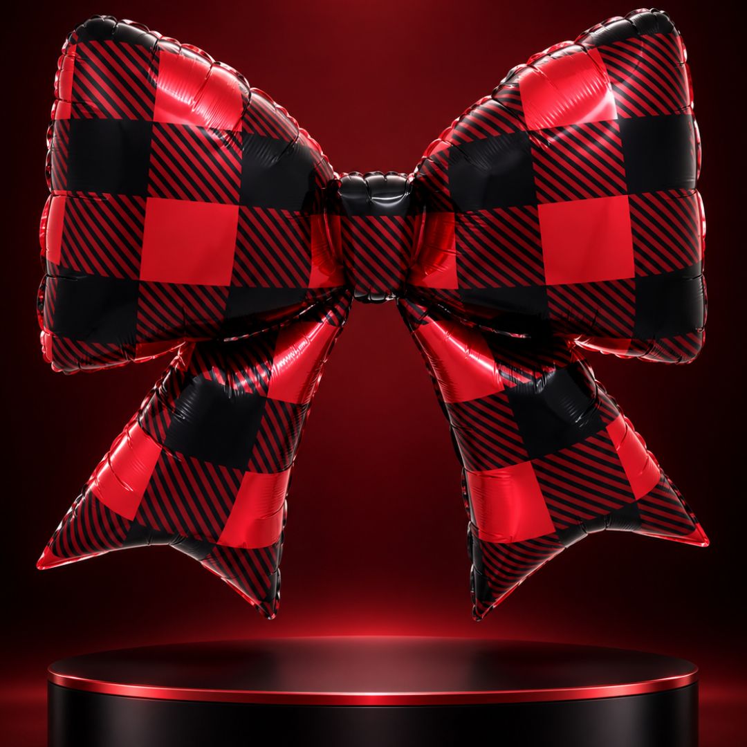 The Christmas Bow Balloon 93.3cm x 76.1cm Buffalo Plaid/Red Black Gingham Balloon for Christmas Party Family Photoshoot Main image
