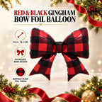 The Christmas Bow Balloon 93.3cm x 76.1cm Buffalo Plaid/Red Black Gingham Balloon for Christmas Party Family Photoshoot