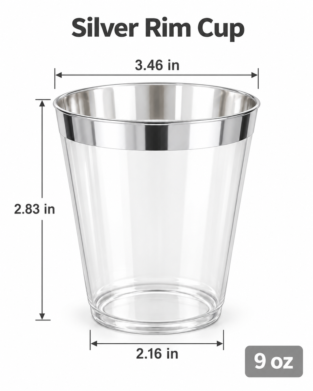 Silver Rimmed Transparent Plastic Cup Single Wall Disposable Champagne Glass 9 oz for Party Wedding 20 PCS