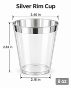 Silver Rimmed Transparent Plastic Cup Single Wall Disposable Champagne Glass 9 oz for Party Wedding 20 PCS