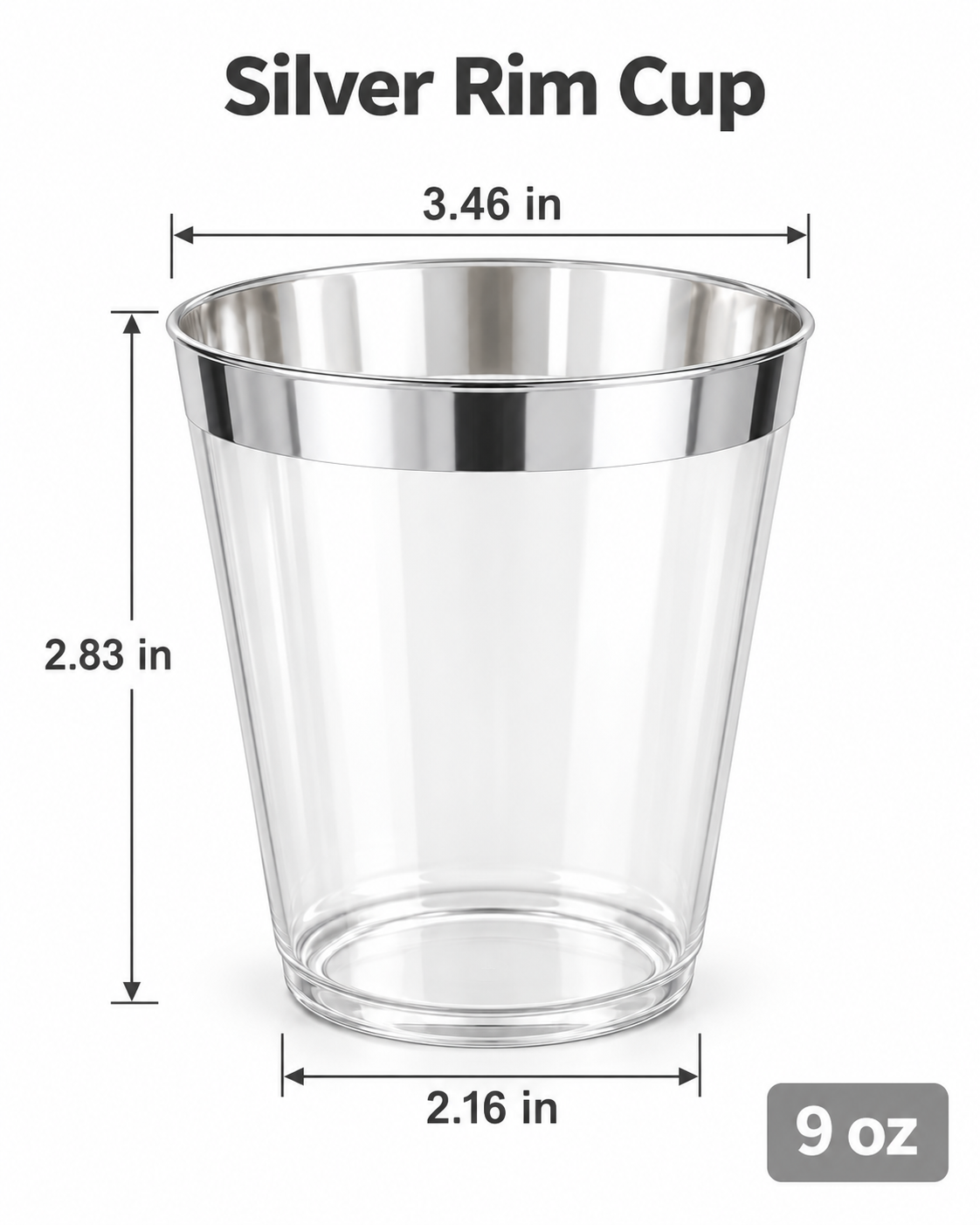 Silver Rimmed Transparent Plastic Cup Single Wall Disposable Champagne Glass 9 oz for Party Wedding 20 PCS