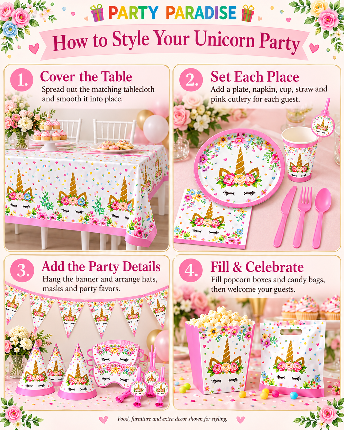 Unicorn Themed Party Set 136 pcs