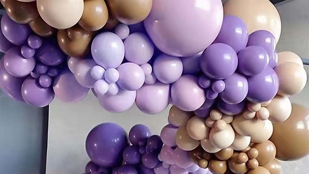 Macaron Purple Retro Brown Balloon Garland Kit 145pcs for Birthdays Anniversary Backyard Party Baby Shower Bridal Party Garden Party