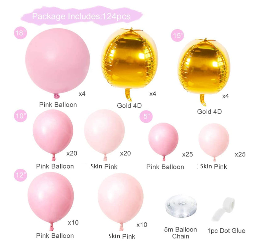 Matte Pink and foil Gold Balloon Garland Kit 124 pcs for Birthdays Gender Reveal Baby Shower Weddings Anniversary Bridal Shower