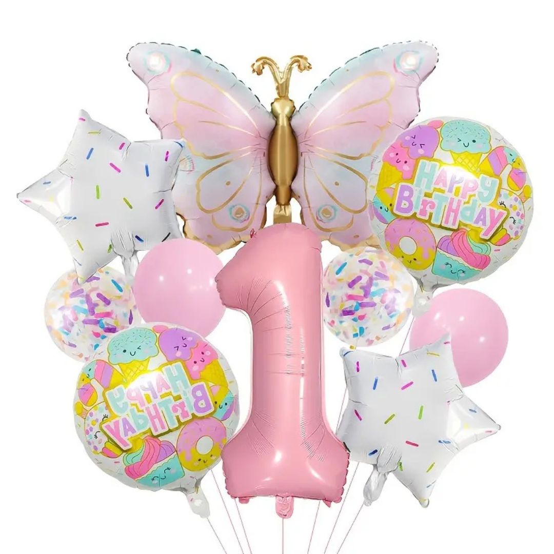 Pink Number Balloon Set Pink with Butterfly Balloons Circular Balloons Star Themed Parties  for Girls' Birthdays Party Main image