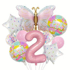 Pink Number Balloon Set Pink with Butterfly Balloons Circular Balloons Star Themed Parties  for Girls' Birthdays Party