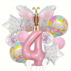 Pink Number Balloon Set Pink with Butterfly Balloons Circular Balloons Star Themed Parties  for Girls' Birthdays Party