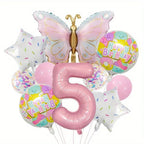 Pink Number Balloon Set Pink with Butterfly Balloons Circular Balloons Star Themed Parties  for Girls' Birthdays Party