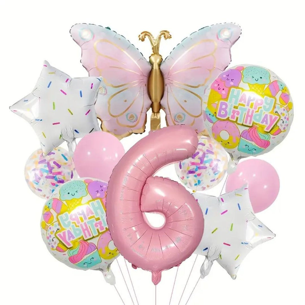 Pink Number Balloon Set Pink with Butterfly Balloons Circular Balloons Star Themed Parties  for Girls' Birthdays Party