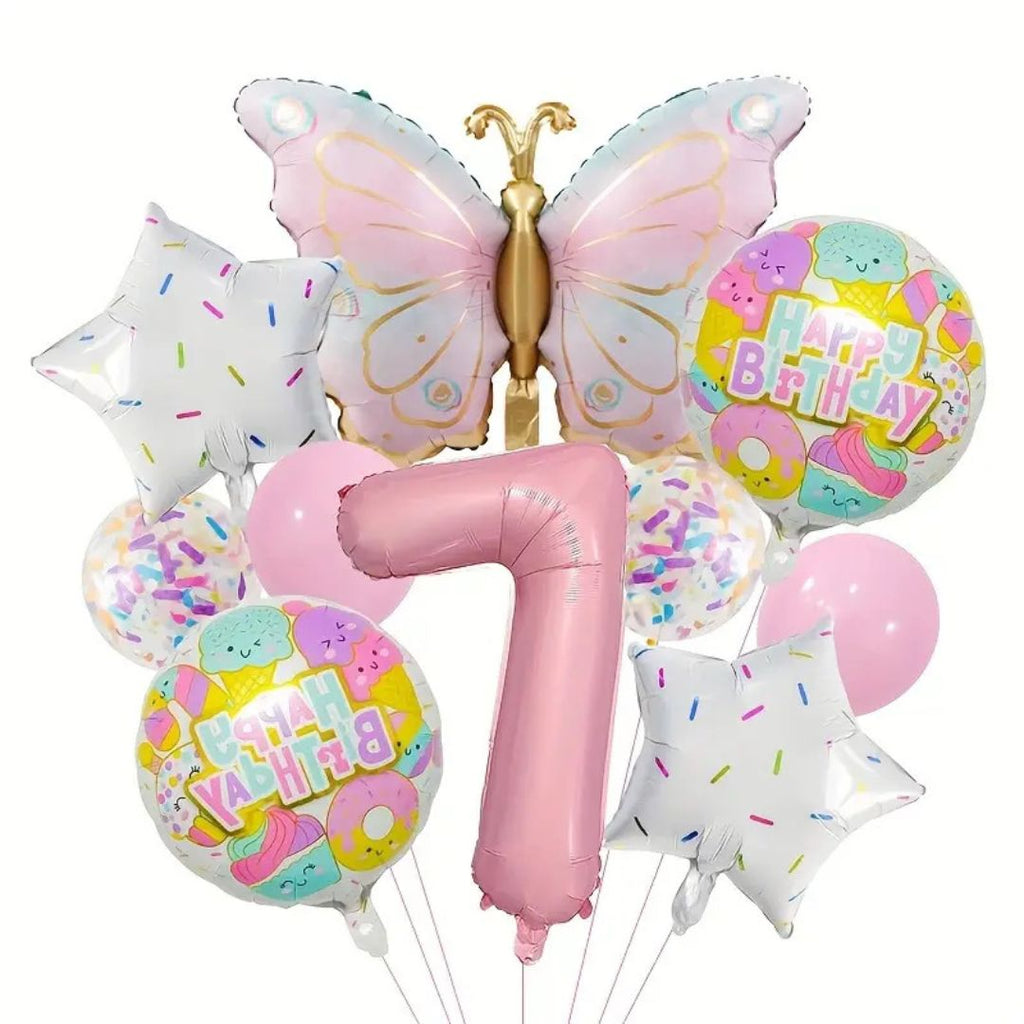 Pink Number Balloon Set Pink with Butterfly Balloons Circular Balloons Star Themed Parties  for Girls' Birthdays Party