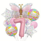Pink Number Balloon Set Pink with Butterfly Balloons Circular Balloons Star Themed Parties  for Girls' Birthdays Party