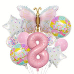 Pink Number Balloon Set Pink with Butterfly Balloons Circular Balloons Star Themed Parties  for Girls' Birthdays Party
