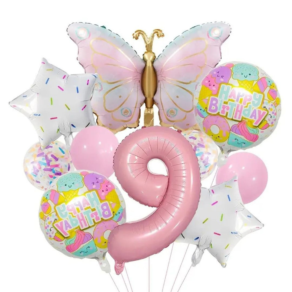 Pink Number Balloon Set Pink with Butterfly Balloons Circular Balloons Star Themed Parties  for Girls' Birthdays Party