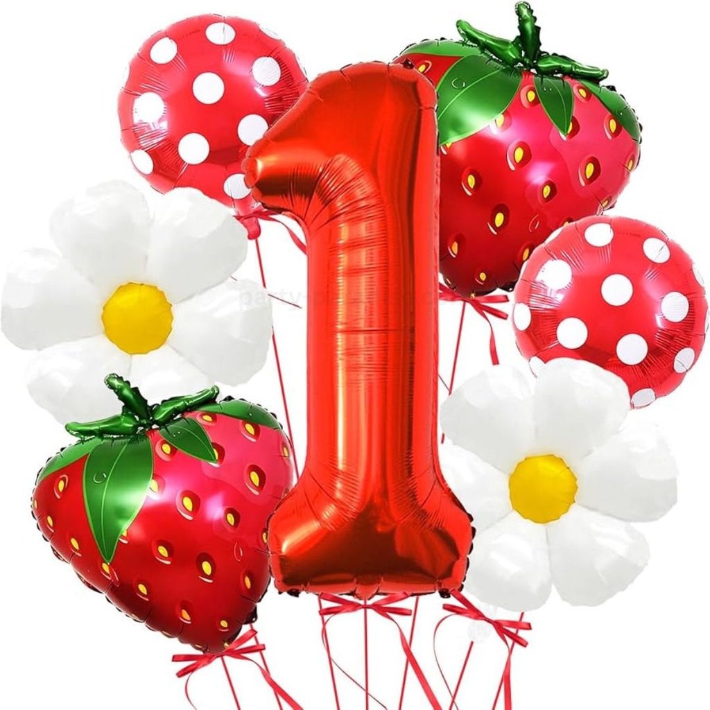 Strawberry Birthday Balloons, 9PCS Strawberry Birthday Balloon Decorations with 32" Red Number Balloon for Girls Strawberry Themed Birthday Party Supplies