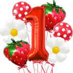 Strawberry Birthday Balloons, 9PCS Strawberry Birthday Balloon Decorations with 32" Red Number Balloon for Girls Strawberry Themed Birthday Party Supplies