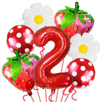 Strawberry Birthday Balloons, 9PCS Strawberry Birthday Balloon Decorations with 32" Red Number Balloon for Girls Strawberry Themed Birthday Party Supplies