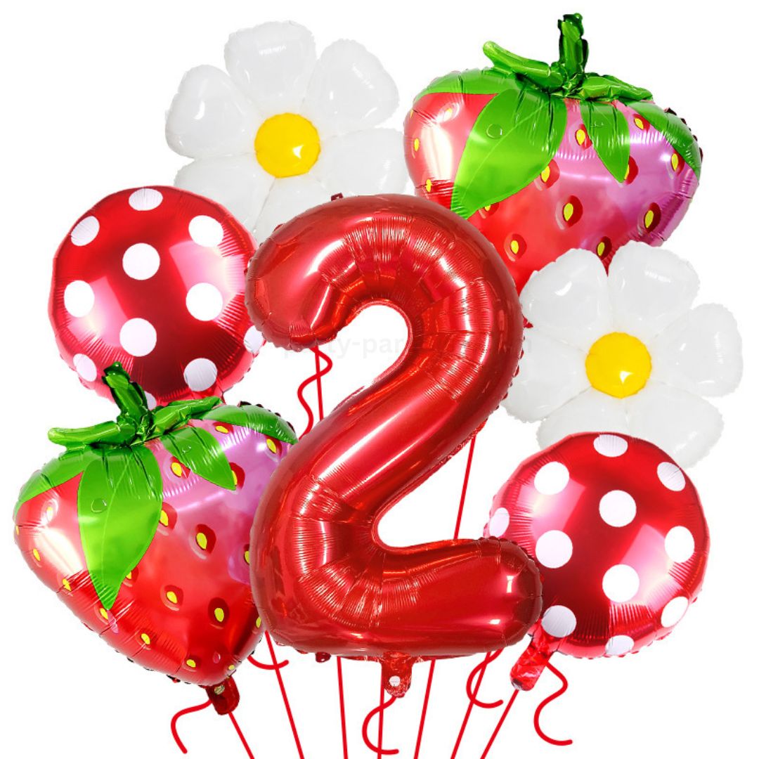Strawberry Birthday Balloons, 9PCS Strawberry Birthday Balloon Decorations with 32" Red Number Balloon for Girls Strawberry Themed Birthday Party Supplies