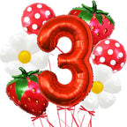 Strawberry Birthday Balloons, 9PCS Strawberry Birthday Balloon Decorations with 32" Red Number Balloon for Girls Strawberry Themed Birthday Party Supplies