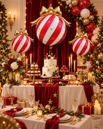 Red White and Gold Christmas Ornament Inflatable Balloons for Holiday Parties