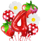 Strawberry Birthday Balloons, 9PCS Strawberry Birthday Balloon Decorations with 32" Red Number Balloon for Girls Strawberry Themed Birthday Party Supplies