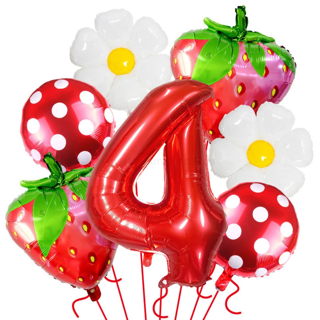 Strawberry Birthday Balloons, 9PCS Strawberry Birthday Balloon Decorations with 32" Red Number Balloon for Girls Strawberry Themed Birthday Party Supplies