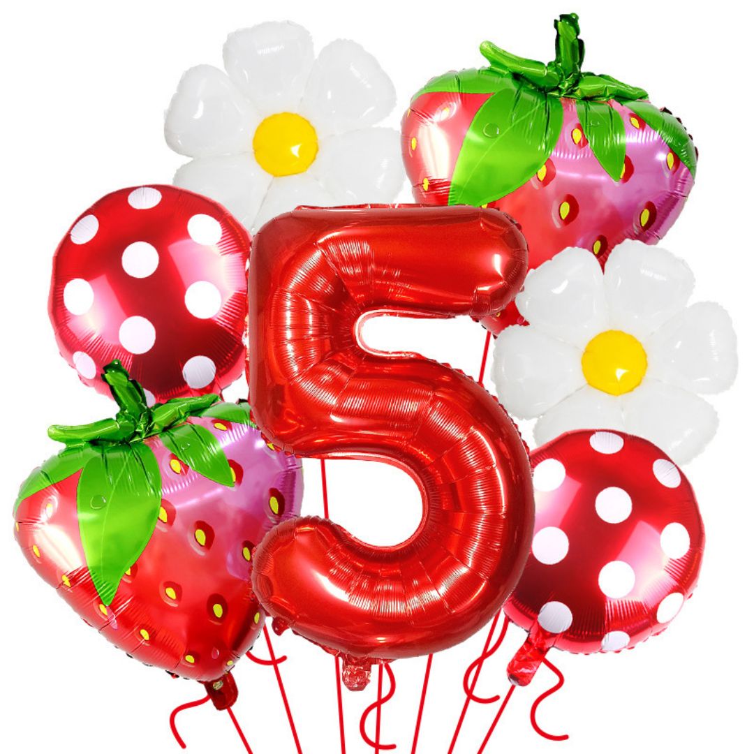 Strawberry Birthday Balloons, 9PCS Strawberry Birthday Balloon Decorations with 32" Red Number Balloon for Girls Strawberry Themed Birthday Party Supplies