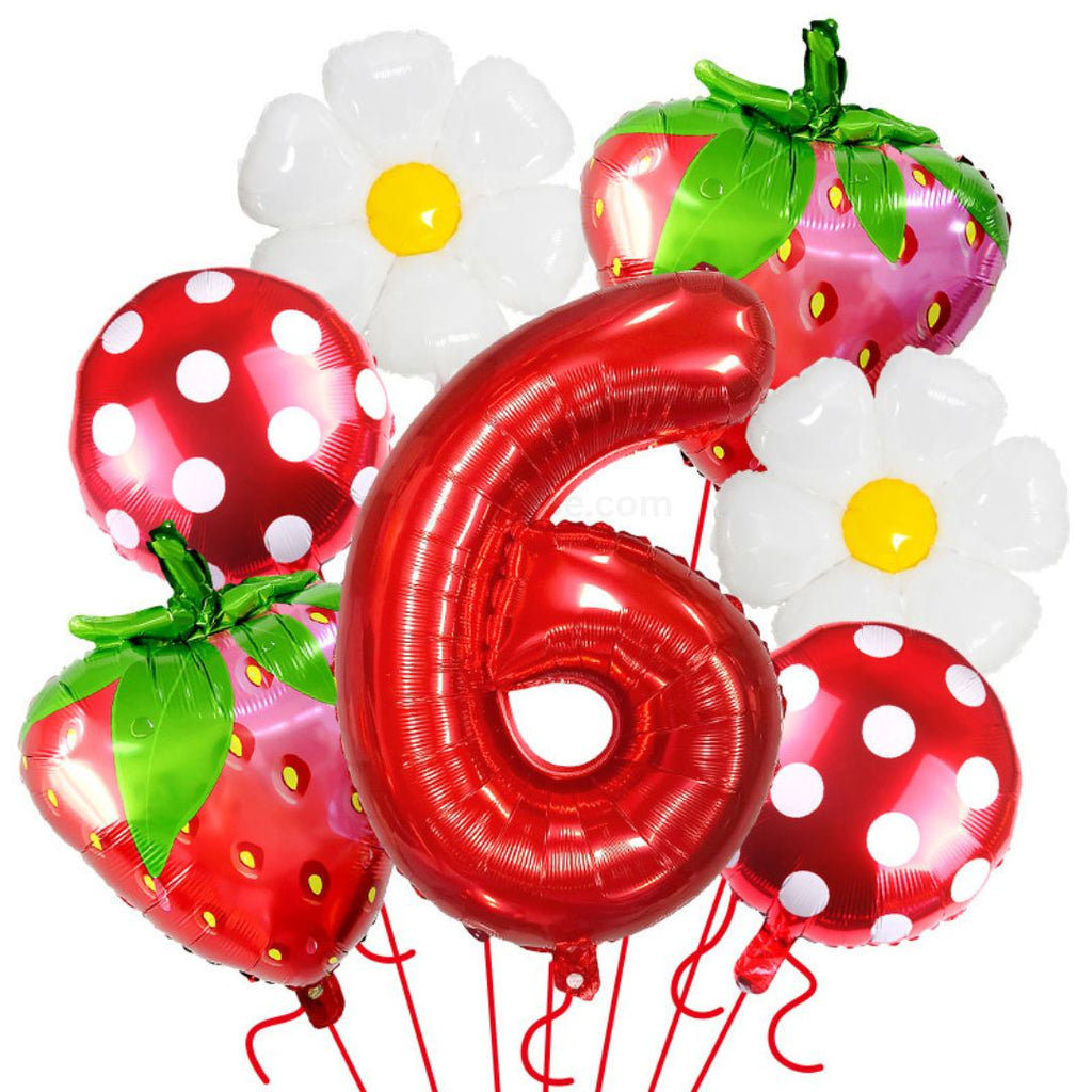 Strawberry Birthday Balloons, 9PCS Strawberry Birthday Balloon Decorations with 32" Red Number Balloon for Girls Strawberry Themed Birthday Party Supplies